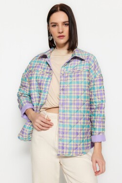 Trendyol Lilac Check Pattern Oversized Oboustranný kabát bundy