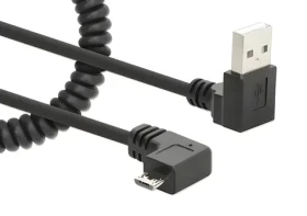 Manhattan USB-A - Micro-USB černá / Spirálový kabel / 1 m / zahnuté konektory (356237)