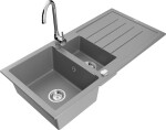 MEXEN - Andres granitový dřez s odkapávačem včetně baterie Telma, šedá 6515-71-670200-00
