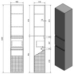 AQUALINE - ALTAIR vysoká skříňka s košem 40x184x31cm, černá mat, pravá AI685R