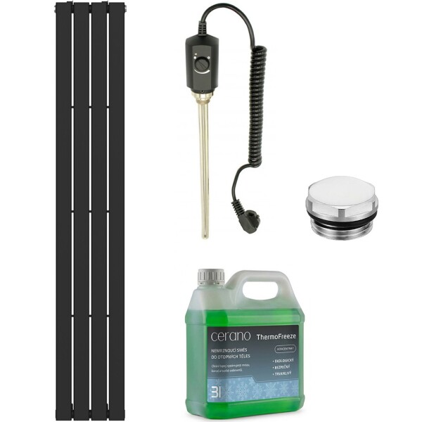 CERANO - Koupelnový elektrický radiátorový set Arlen - 600W - černá matná - 1800x300 mm CER-426578