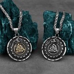 Pánský náhrdelník VALKNUT a JORMUNGANDR - oboustranný přívěsek, Stříbrná 60 cm