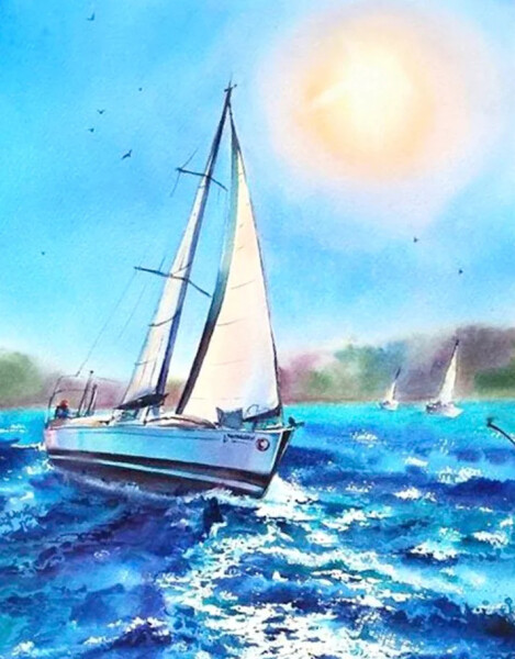 Antistresové omalovánky TSvetnoy TSvetnoy, LG081e, Diamond painting - diamantové malování, 40 x 50 cm, Plachetnice na moři