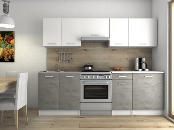FRONTI Kuchyňská linka LUIZA 240x180 - Bílá + beton