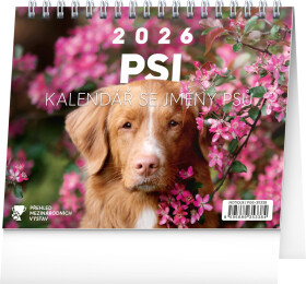 Stolní kalendář 2026 NOTIQUE - Psi – se jmény psů, 16,5 x 13 cm
