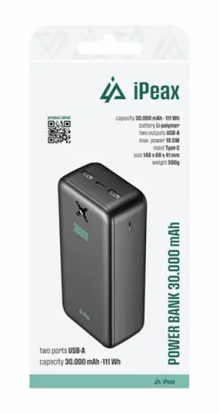 IPEAX Powerbanka 30000 mAh 10.5W černá / 2x USB-A (90010120)