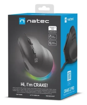 Natec CRAKE 2 PRO černá / Vertikální myš / Optická / Pro praváky / 12 400 DPI / Drátové USB-A / 6 tlačítek (NMY-2272)