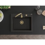MEXEN/S - Elix granitový dřez 1-miska 600 x 500 mm, černá/zlatá metalik, sifon zlatá 6525601005-75-G