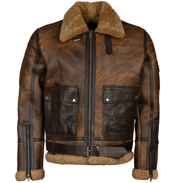 Pánská Kožená Zimní Bunda Bomber Brook Pravý Kožíšek Brixton Hnědá Velikost: 7XL