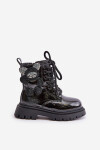 Zateplené dívčí botky s medvídkem na zip lakované černé Relobia 36