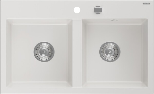 MEXEN - Hektor granitový dřez 2-bowl 800 x 480 mm, bílá, sifon chrom 6521802000-20