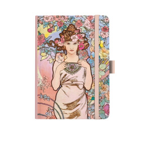Notes A5 Premium Alfons Mucha 2027 linky Růžový
