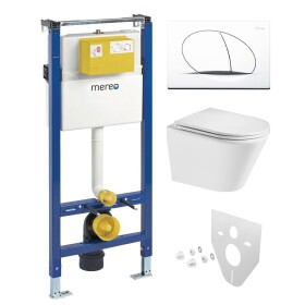 Mereo WC set - Smart flush rimless WC oblé, modul pro sádrokarton, bílé oválné tlačítko MM02NSETRT510