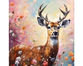 Obraz na plátně Jelen v květech, 35x35 cm, efekt olejomalby