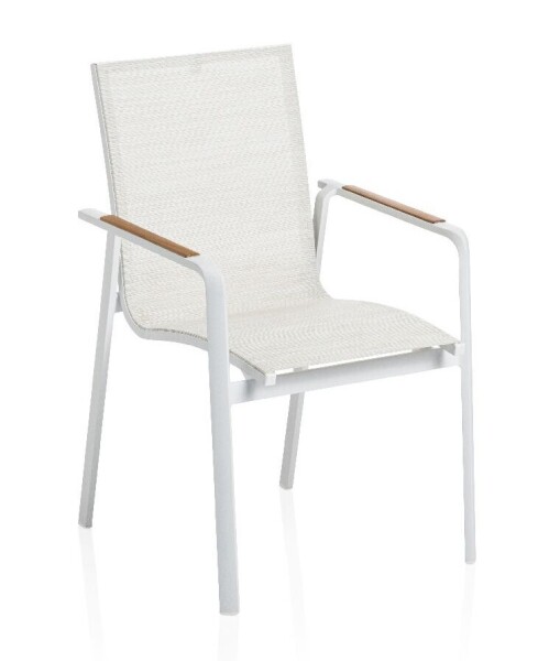KETTLER DIAMOND stohovatelné, hliníkové křeslo s teakovými područkami - bílá / krémová