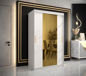 Šatní skříň Abi Golden T1 Barva korpusu: Bílá, Rozměry: 120 cm, Dveře: Bílý mramor se zlatým zrcadlem