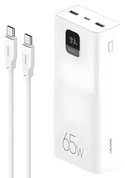 USAMS US-CD185 bílá / Powerbanka / 30 000 mAh / 65W QC3.0 + PD / 2x USB-A, USB-C (ATXLOGTCTG02)