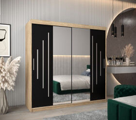 Šatní skříň Abi Y1 Barva korpusu: Dub Sonoma, Rozměry: 200 cm, Dveře: Černá