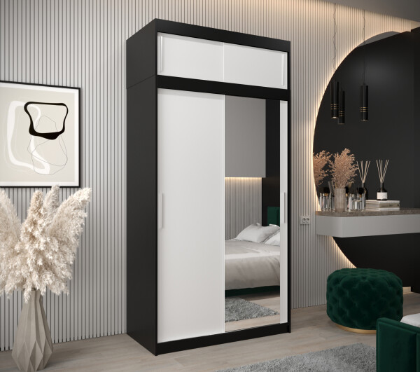 Šatní skříň Abi T2 s nástavcem Barva korpusu: Černá, Rozměry: 120 cm, Dveře: Bílá