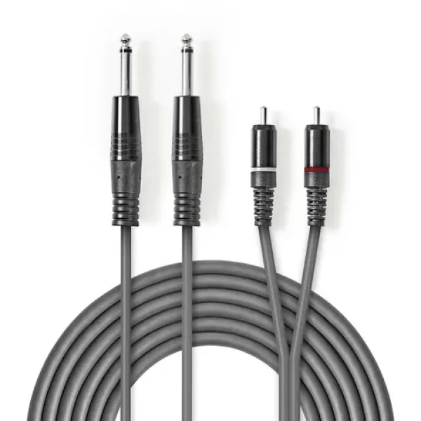 Nedis Stereo Audio kabel 2x jack 6.35 mm (M) - 2x RCA (M) 3.00 m tmavě šedá (COTH23320GY30)