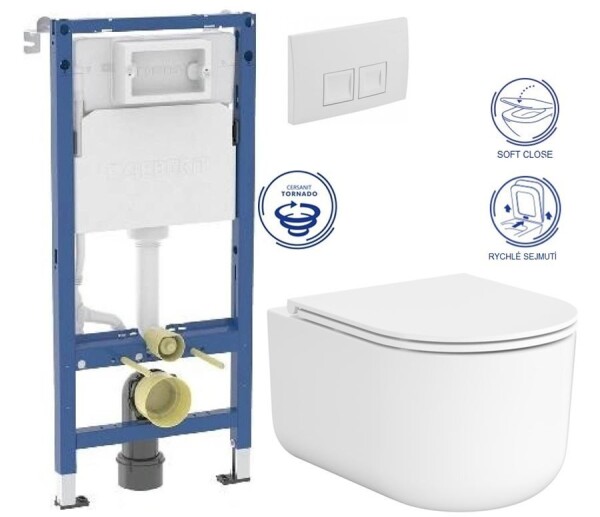 GEBERIT DuofixBasic s bílým tlačítkem DELTA50 + WC CERSANIT INTRO PRO OVAL /VÍROVÉ SPLACH/+ SEDÁTKO 458.103.00.2 50BI IR1