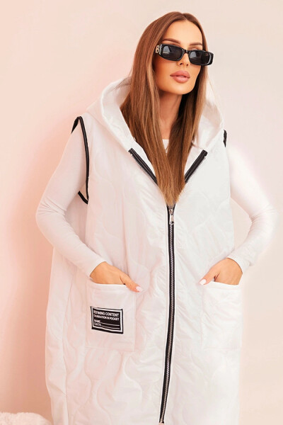 Dámská prošívaná vesta Plus Size s kapucí na zip bílá UNI