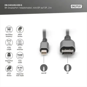 Digitus Mini DP - DP / Redukce / DisplayPort / 8K / 2 m (DB-340106-020-S)