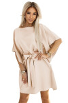 287-38 SOFIA Motýlí šaty se zavazováním v pase - DARK BEige S/M