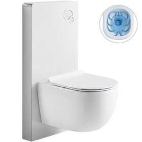 CERANO Kompletní WC set Modul/Felci - bílá lesklá - integrované WC tlačítko - pneumatický modul - 53x37 cm