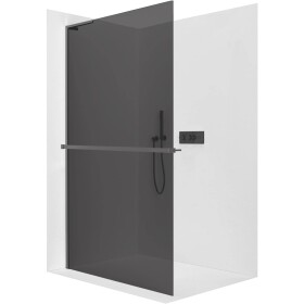 CERANO Sprchová zástěna Walk-in Onyx L-levá vzpěra + polička/držák na ručníky - 8 mm - černá matná, grafitové sklo - 40x200 cm