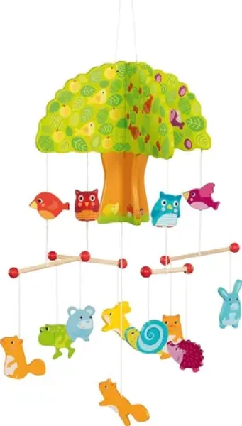 GOKI Dřevěný závěsný kolotoč Stromový domeček se zvířátky