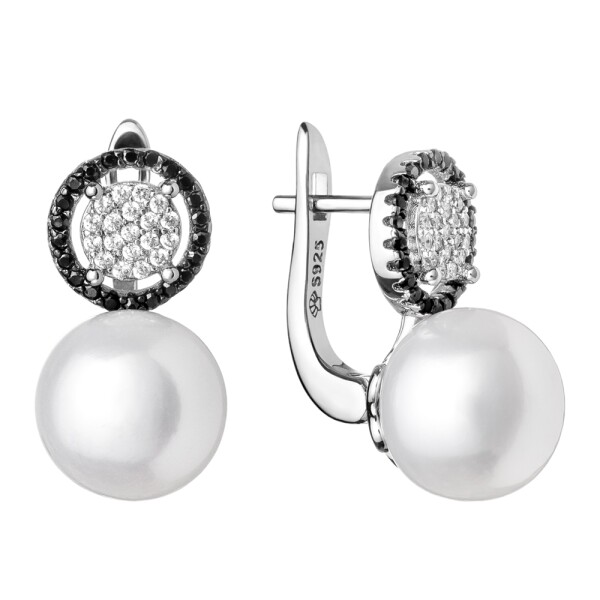 Stříbrné náušnice s bílou 10-10.5 mm perlou Florans, stříbro 925/1000, Bílá