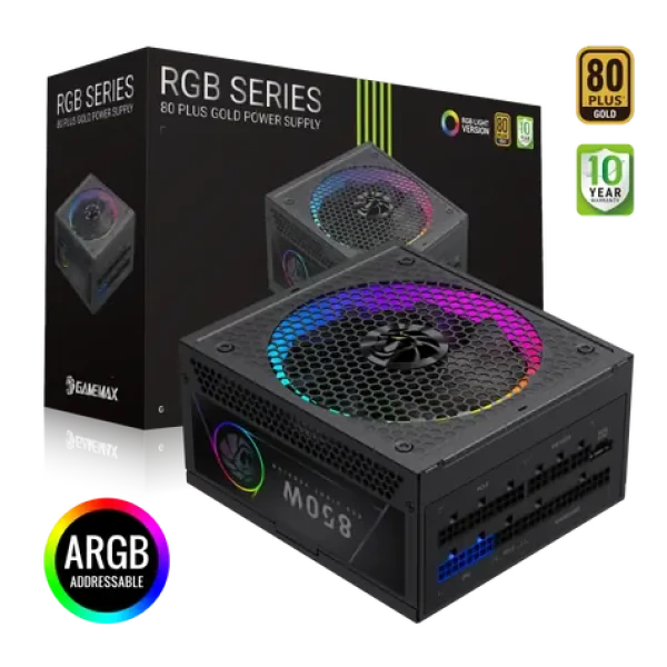 Gamemax RGB 850G / Zdroj / ATX / 850W / 80 Plus Gold / RGB / Plně modulární (RGB 850G)