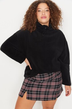 Trendyol Curve Černá Stopper Fleece Pletená Mikina Vysokým Límcem