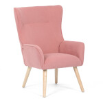 Křeslo, potah růžová manšestrová látka, dřevěné nohy, masiv kaučukovník