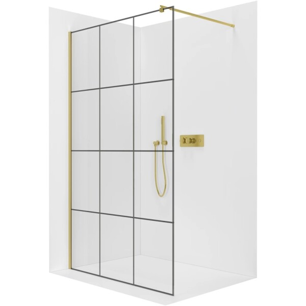 CERANO Sprchová zástěna Walk-in Onyx Round L/P - 8 mm - kulatá vzpěra - zlatá, industriální sklo - 140x200 cm