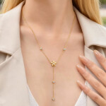 Náhrdelník s květinovým motivem Fleur - chirurgická ocel, Zlatá 45 cm + 5 cm (prodloužení)