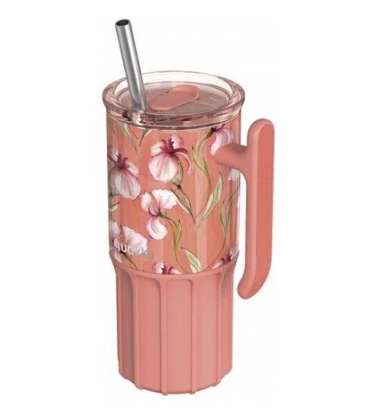 Nerezový termohrnek s brčkem Umi Floral Coral 720ml