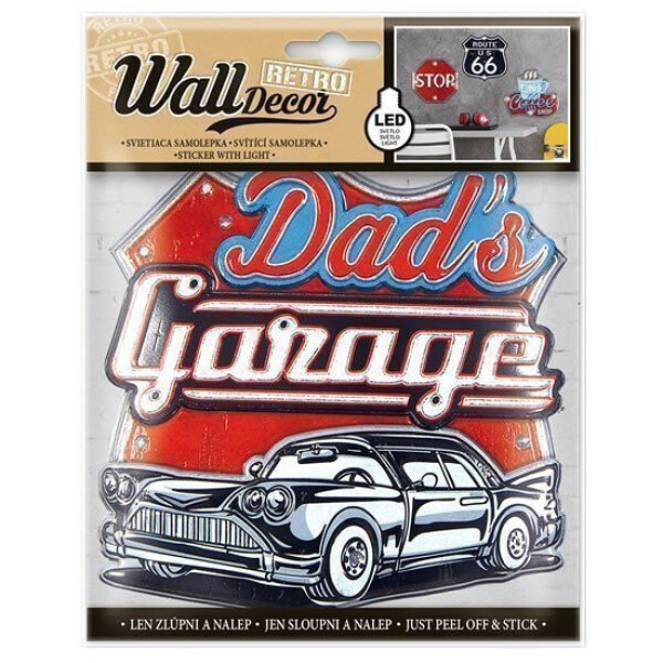 Wall decor Retro Dads Garage - samolepící svítící dekorace 18x23 cm
