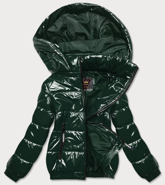 Lesklá zelená dámská bunda se stahovacím lemem (LD7250BIG) odstíny zelené 52