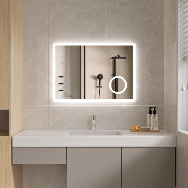 Erga Luna, LED zrcadlo 70x50cm s kosmetickým zrcadlem 3x zvětšení, 1840 lm, 6500K, přední/zadní osvětlení, ERG-V01-124-7050-00