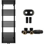 CERANO Koupelnový radiátorový set Luigi - ústřední vytápění - středové připojení 50 mm - 713W - černá matná - 1600x500 mm