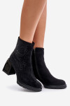 Zateplené dámské boty na podpatku se zdobením černé D&A MR880-130 37