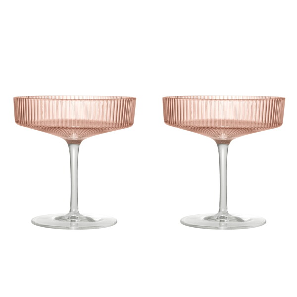 Ferm Living Skleničky na šampaňské Ripple Blush 150 ml – set 2 ks, růžová barva, sklo