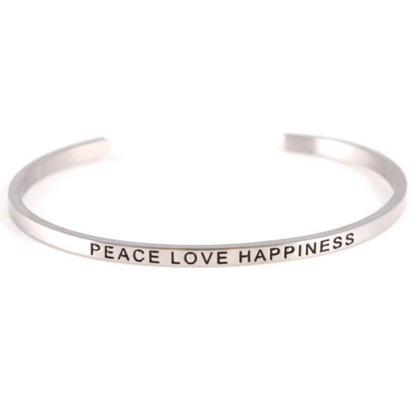 Náramek z chirurgické oceli - PEACE LOVE HAPPINESS - 1 ks