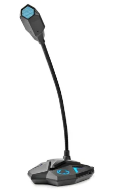 Nedis stolní herní mikrofon černo-modrý / Mikrofon / USB / 3,5mm jack / Ohebné rameno / Tlačítko ztlumení (GMICGU100BK)