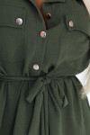 531-5 Midi košilka se zlatými knoflíky a vázáním - KHAKI UNI