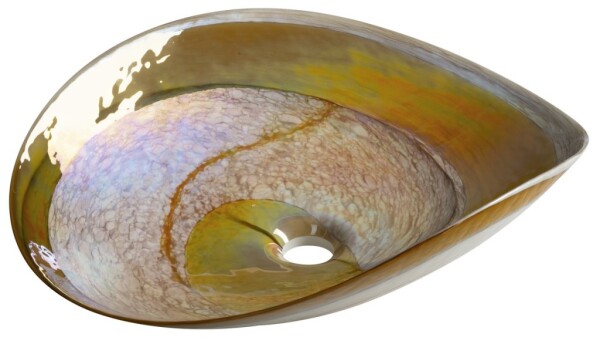 SAPHO - AMBER MURANO skleněné umyvadlo na desku, 51x45cm, oválné, ivory/topaz YM1238
