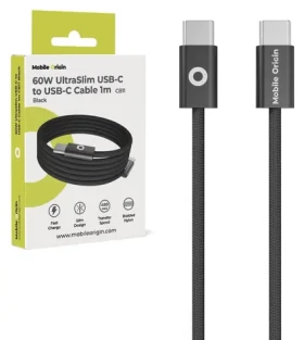 Mobile Origin CB11 UltraSlim černá / Datový kabel / USB-C na USB-C / 60 W / 1 m (MO-USC-CB11-BLK)