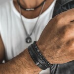 Pánský náramek Raúl Black z pravé kůže a chirurgické oceli, Černá 21 cm